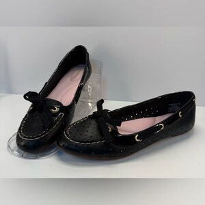 Sperry Black Perforated leather Loafers with Bow women’s size 10
